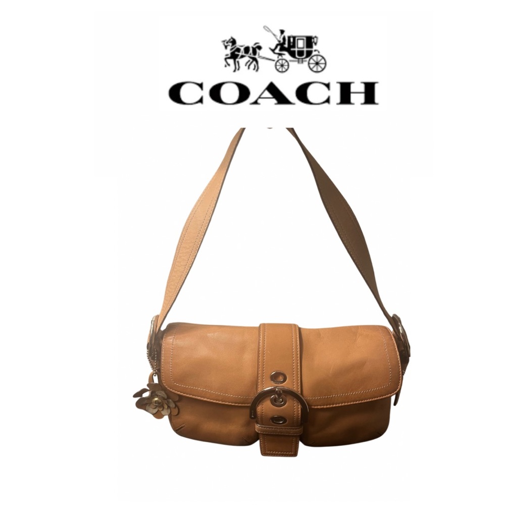 Coach Soho Vintage Double Pocket Camel Leather Shoulder Bag